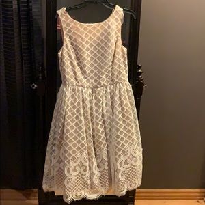 Eliza J nude and cream lace dress